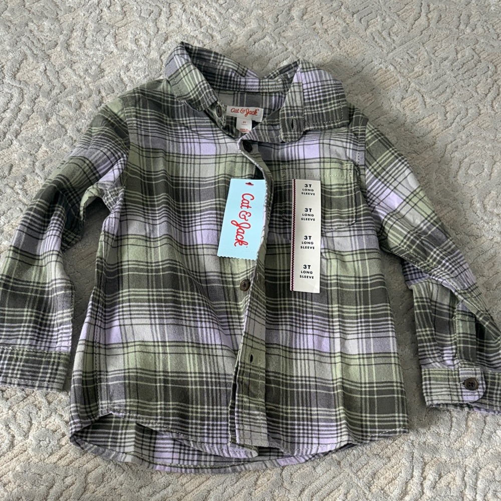 Cat & Jack Kids Plaid Button Down Shirt - Green and Gray